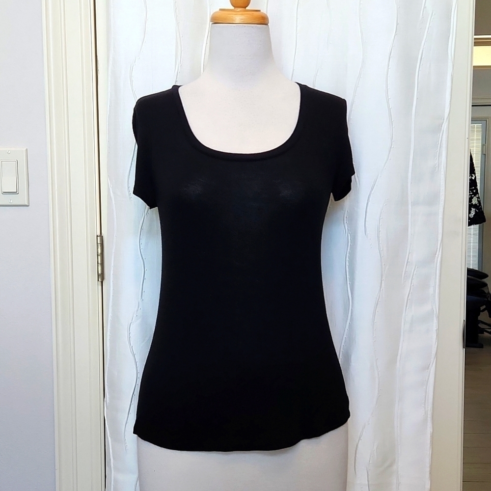 WHBM Black Scoop Neck Top